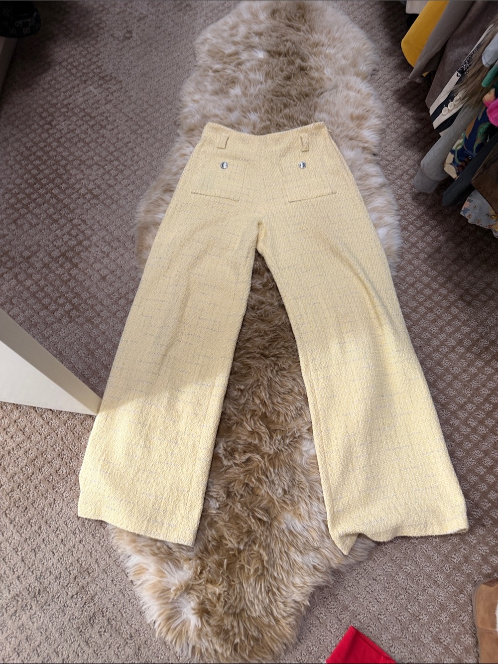 Maje Light Yellow Tweed Wide-Leg Pants small EUC